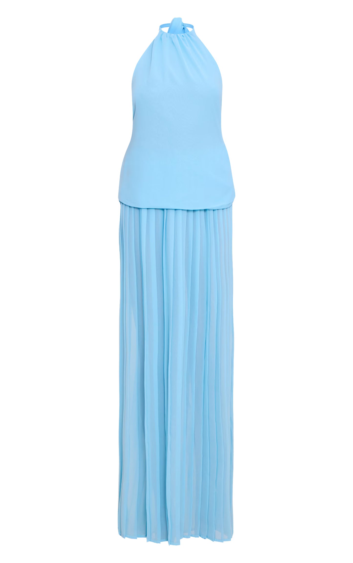 Sky Blue Overlay Pleated Skirt Maxi Dress