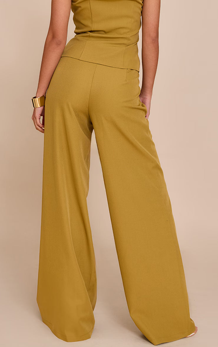 Deep Mustard Tailored Tie Detail Woven Wide Leg Pants