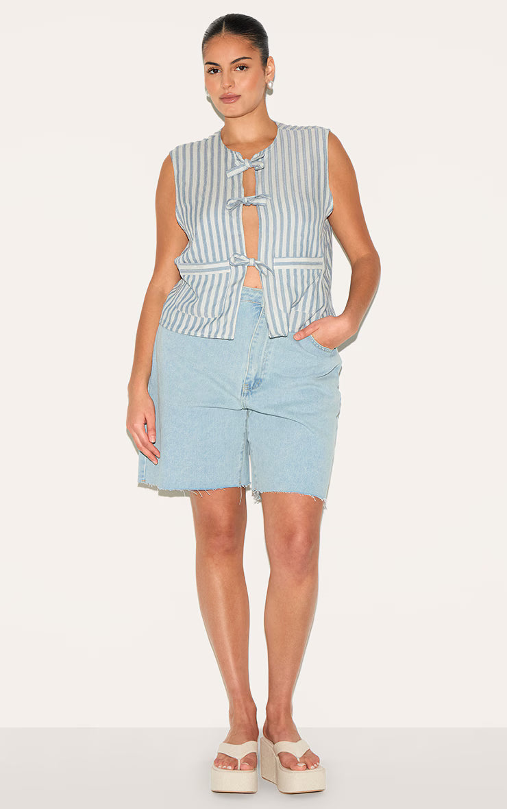 Plus Light Blue Stripe Tie Front Vest
