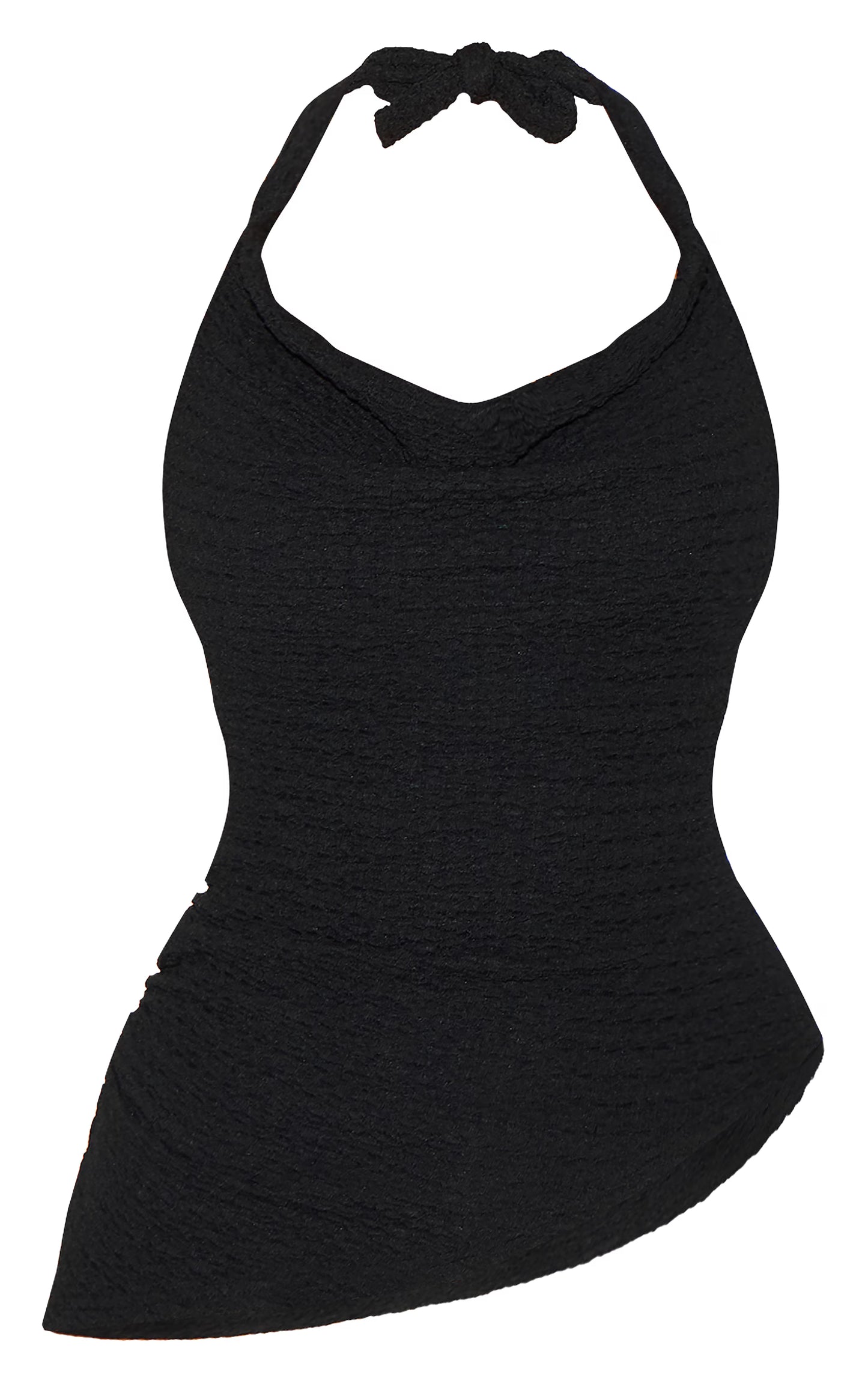 Black Textured Cowl Neck Asymmetric Hem Long Top