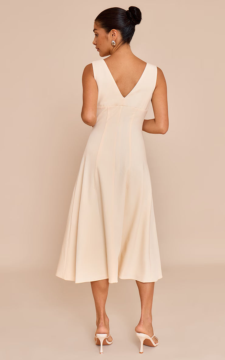 Petite Butter Cream Plunge Button Up Midi Dress