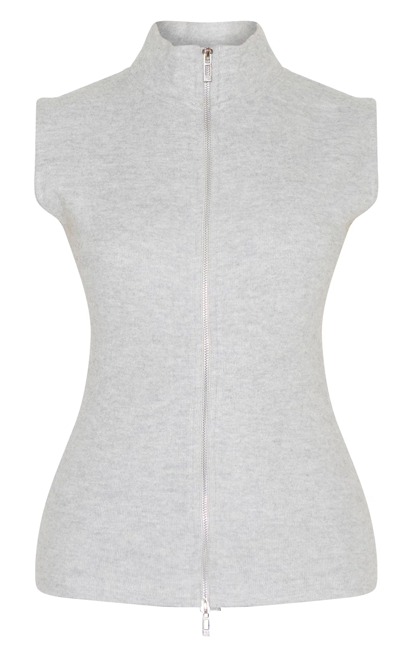 Grey Soft Touch Dual Zip Sleeveless Top