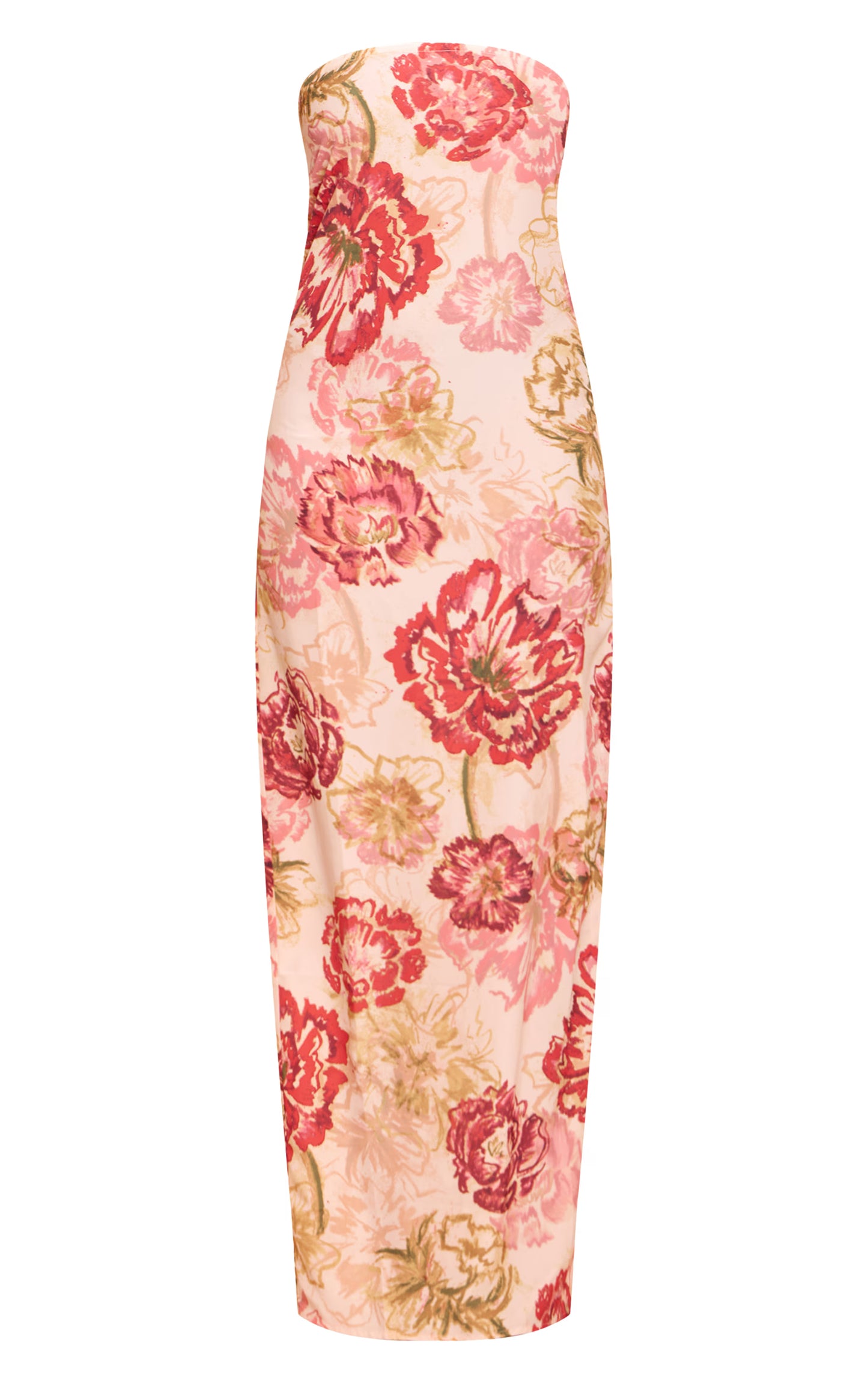 Multi Floral Print Chiffon Bandeau Maxi Dress