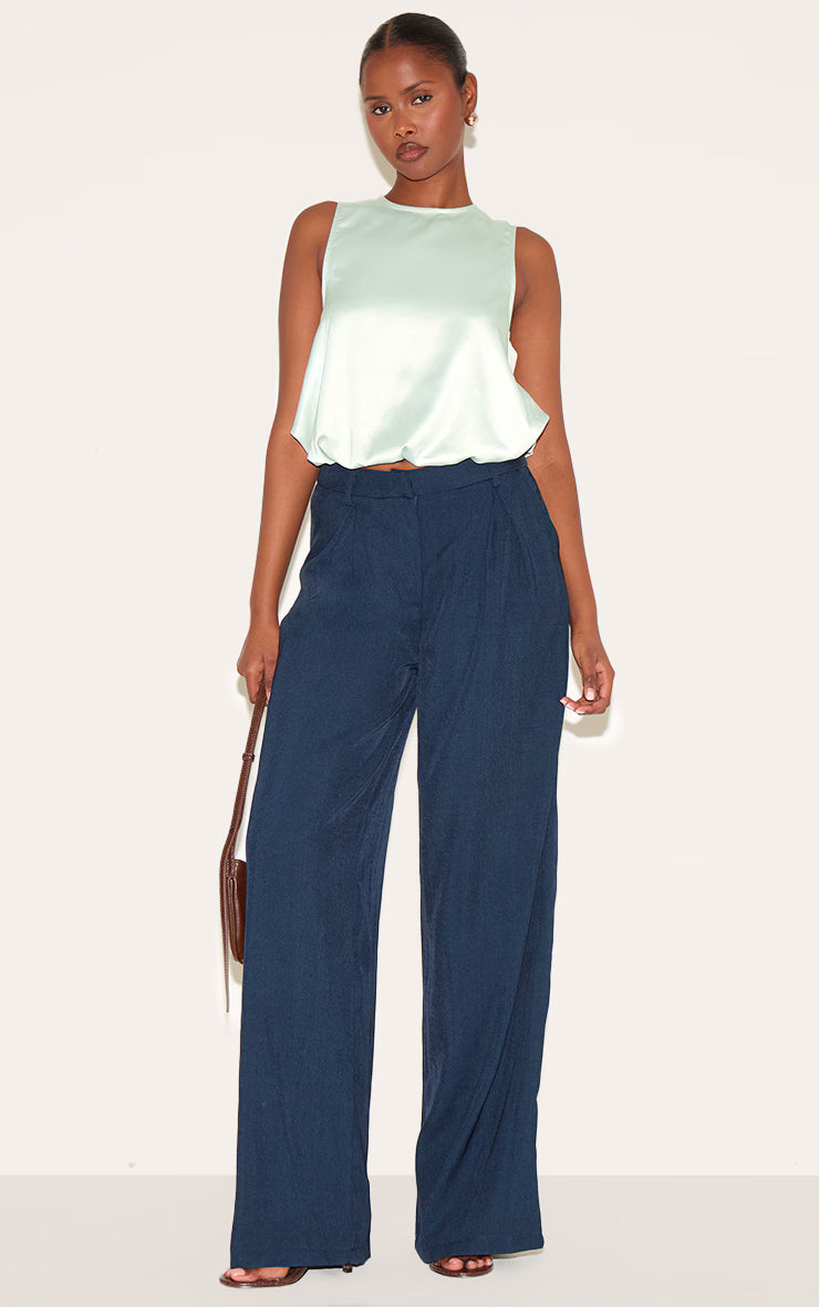 Sage Green Satin Bubble Hem Top