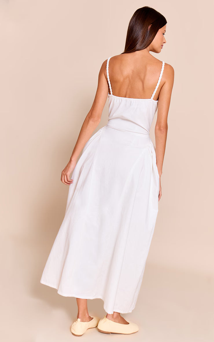 White Braided V Waist Midaxi Dress