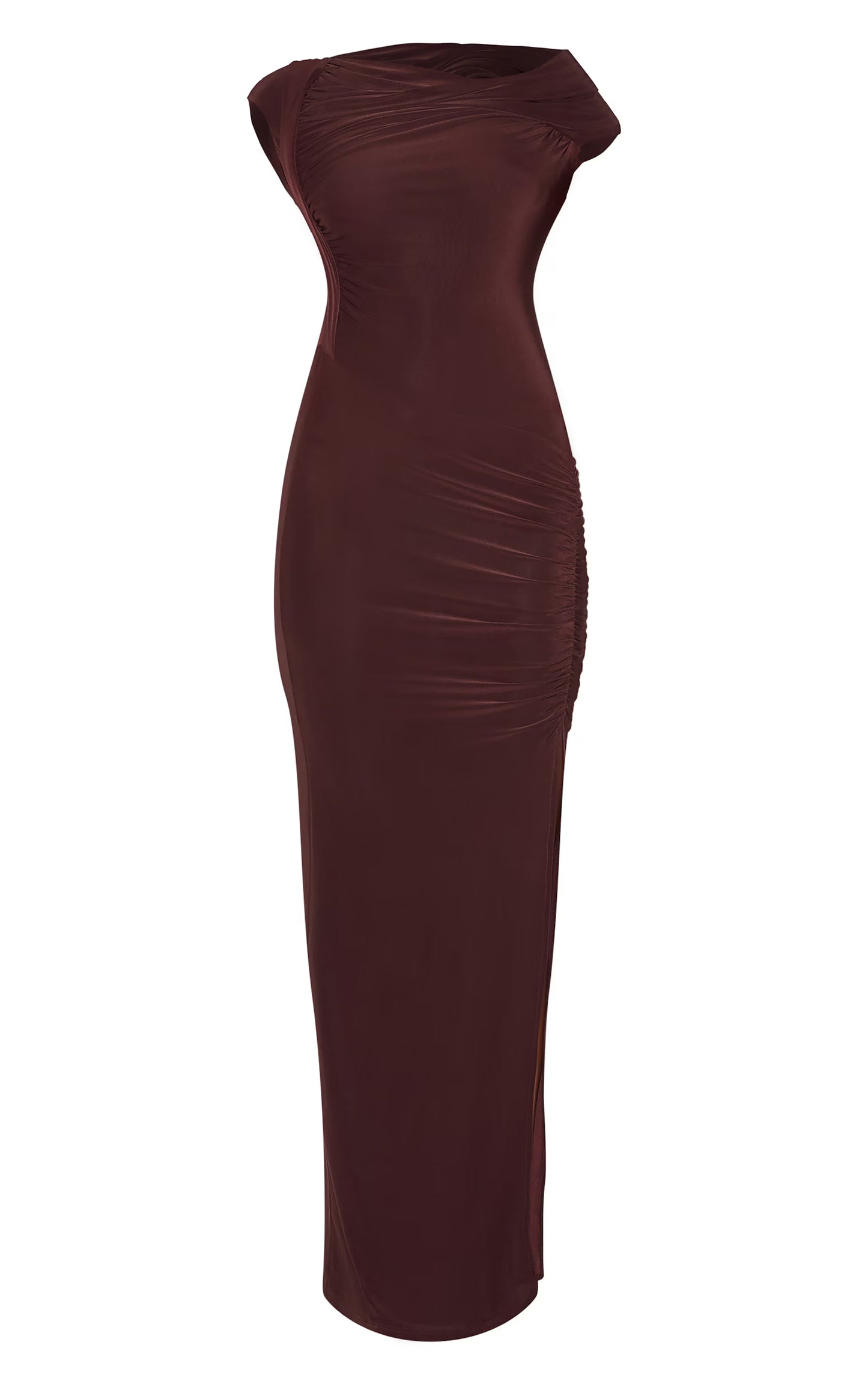 Chocolate Slinky Twist Detail Maxi Dress