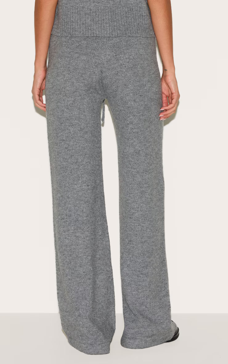 Charcoal Marl Soft Knit Wide Leg Pants