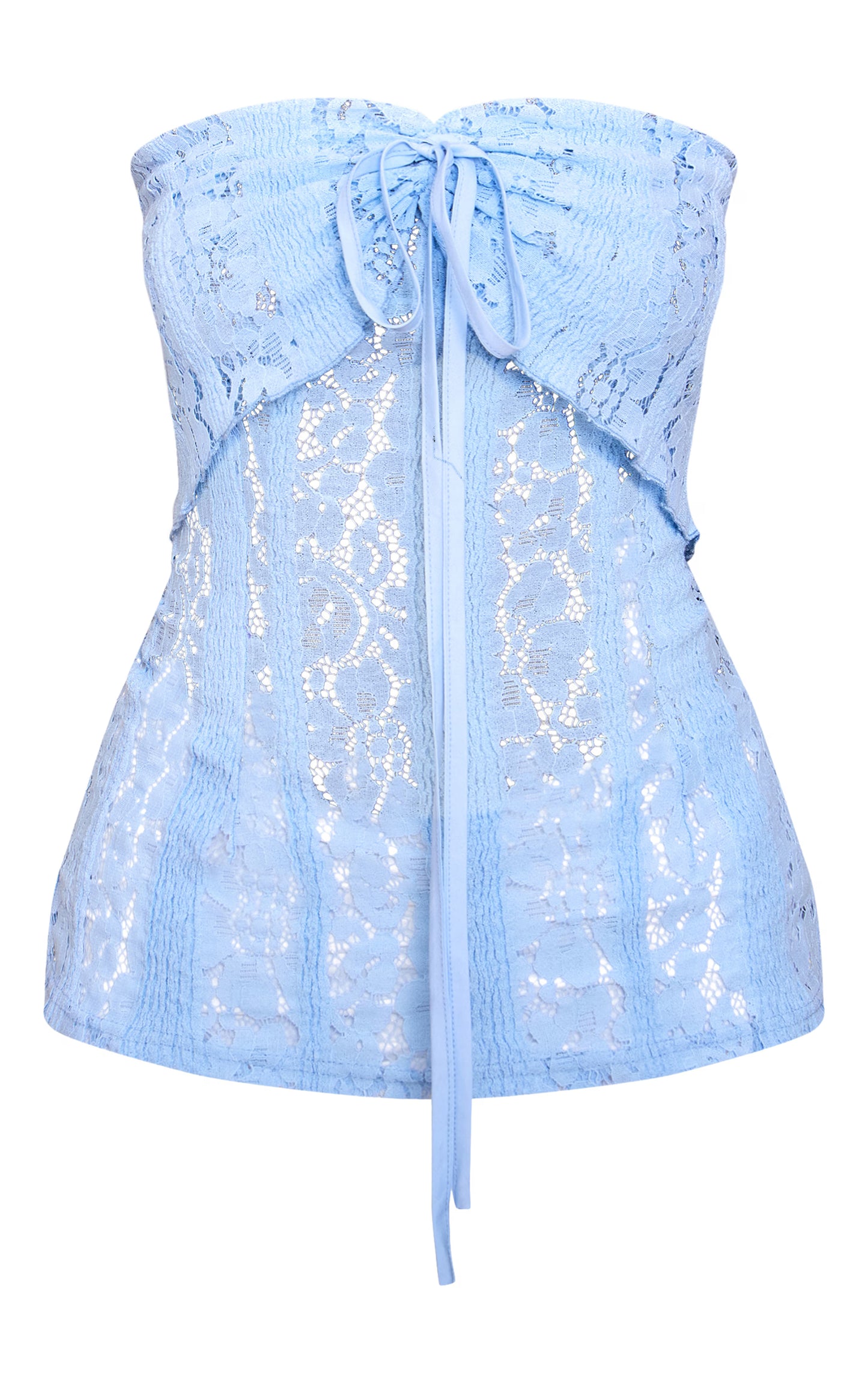 Sky Blue Fitted Lace Bandeau Longline Top