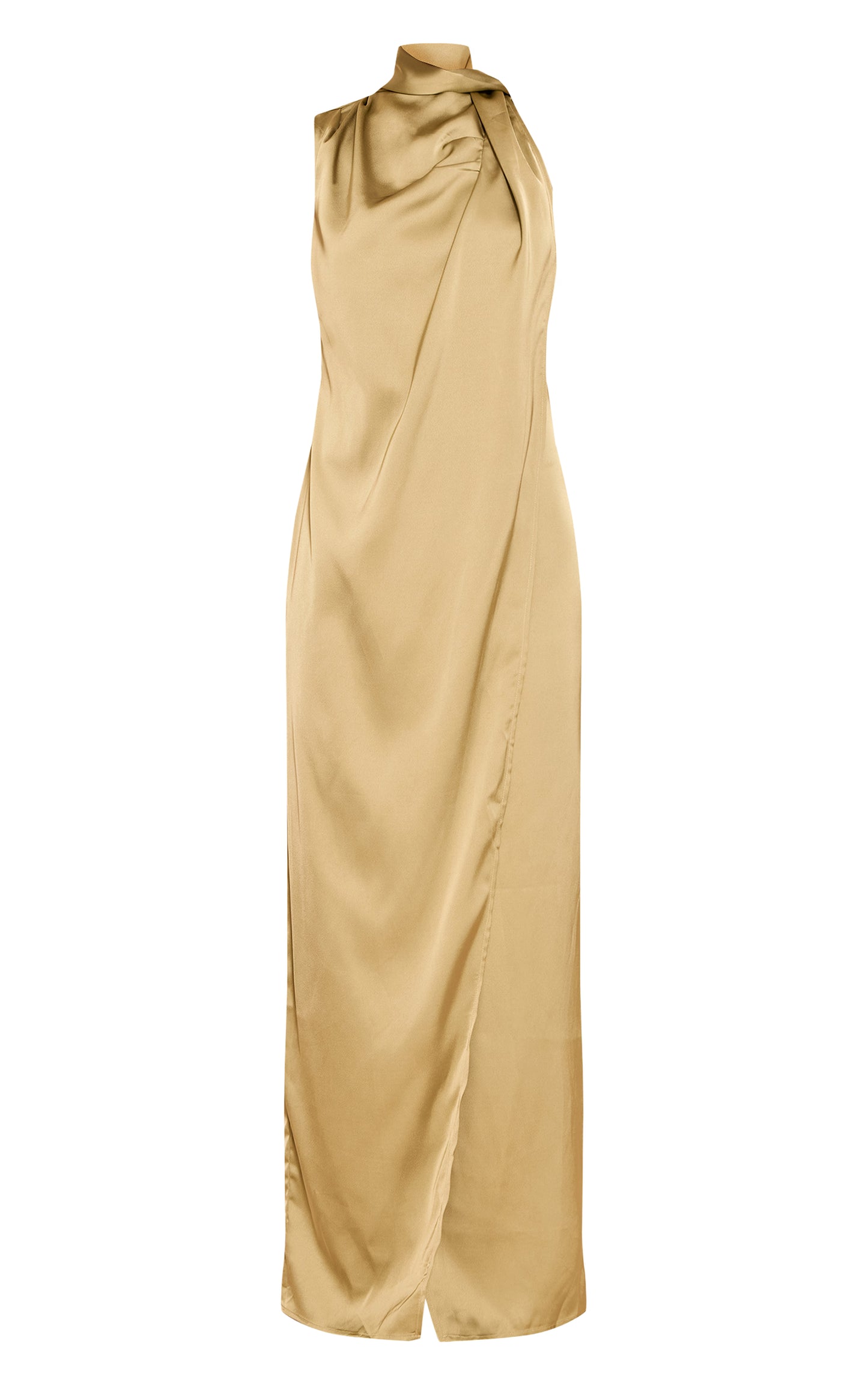 Olive Satin Scarf Detail Maxi Dress