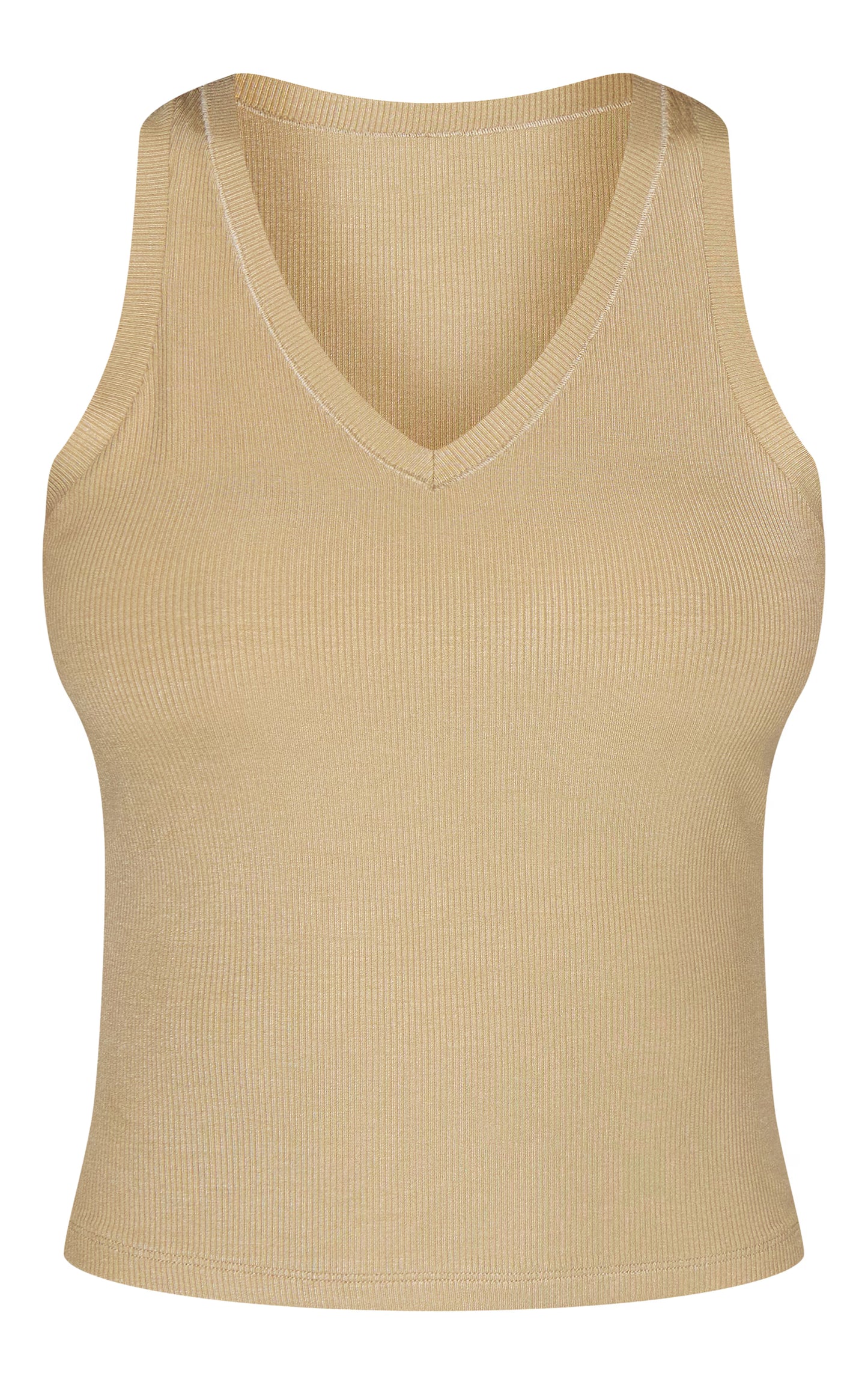 Stone Soft Rib V Neck Vest Top
