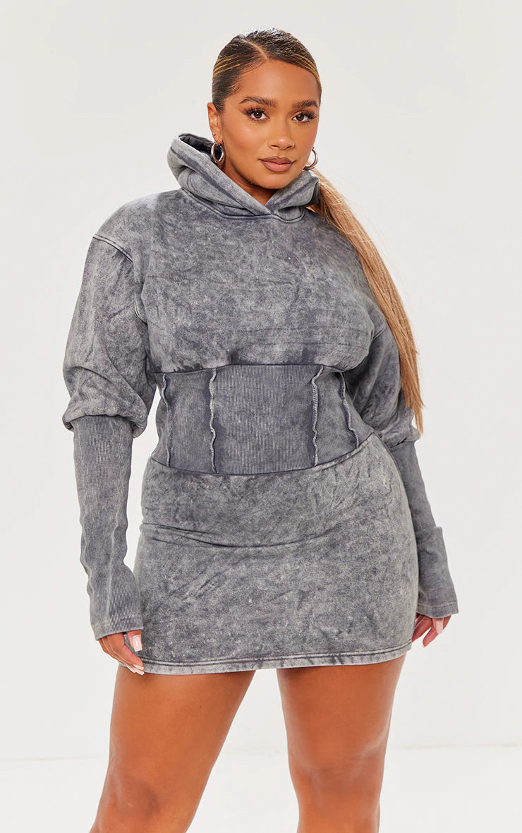 Shape Washed Grey Sweat Corset Detail Sweater Dress