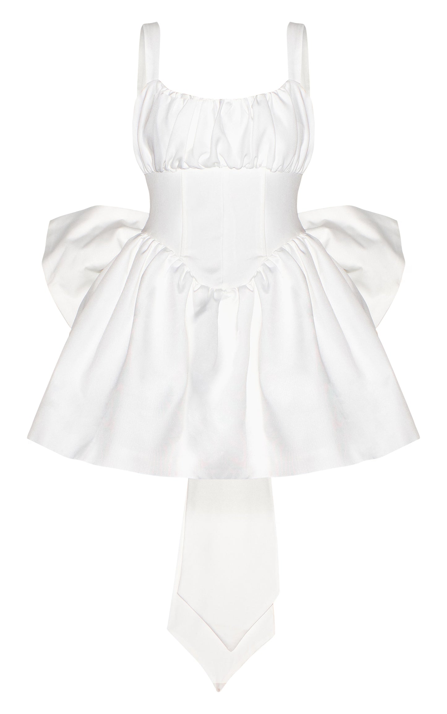 Premium White Woven Bow Detail Mini Dress