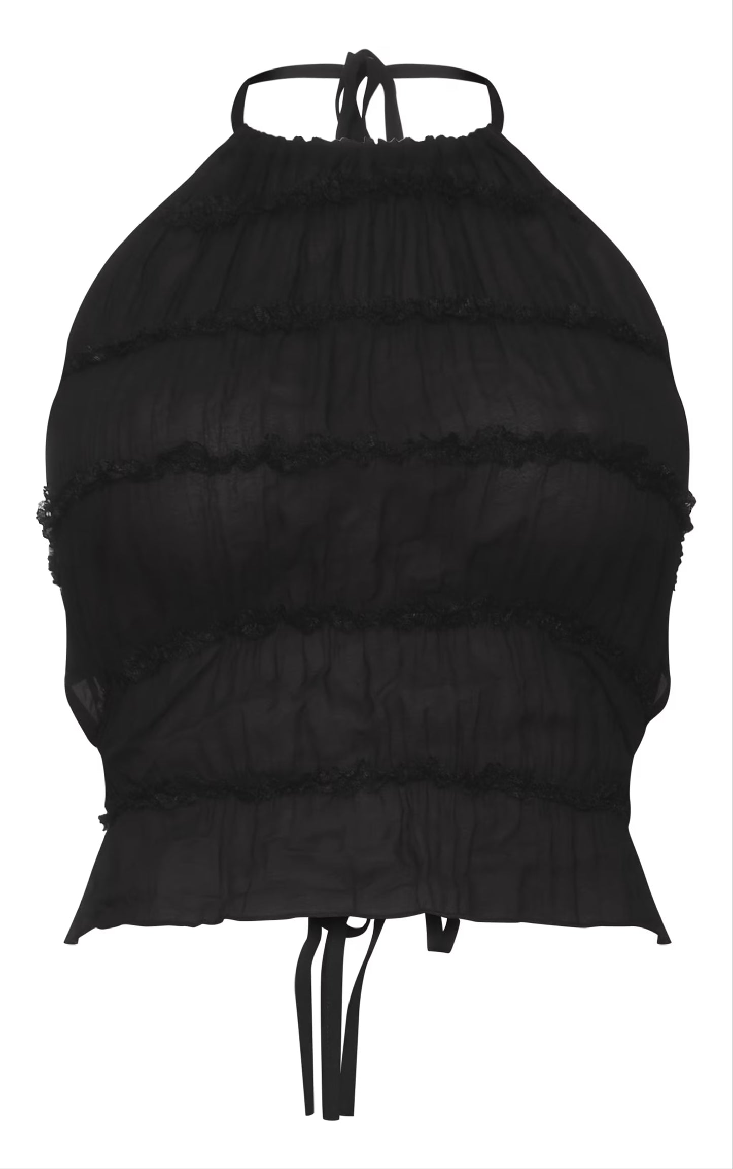 Black Chiffon Ruched Halterneck Longline Top