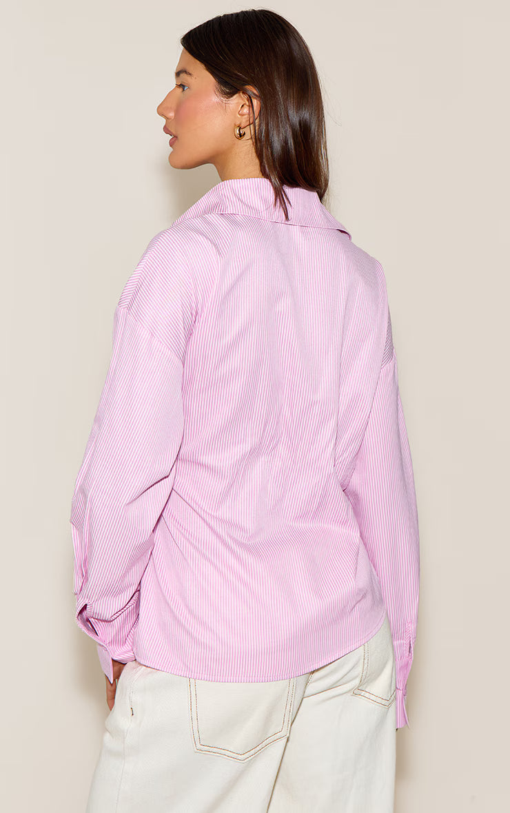 Pink Stripe Asymmetric Drape Shirt