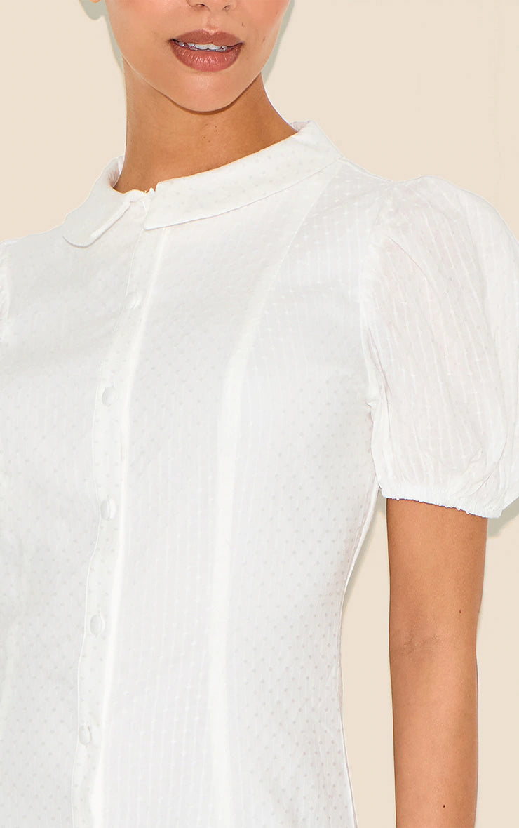 Petite White Textured Pleated Mini Dress