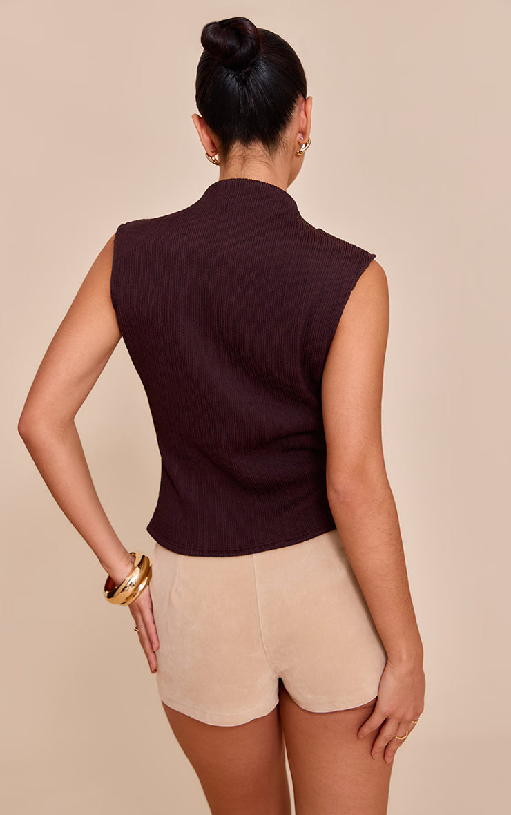 Chocolate Textured Ruched Detail Long Top