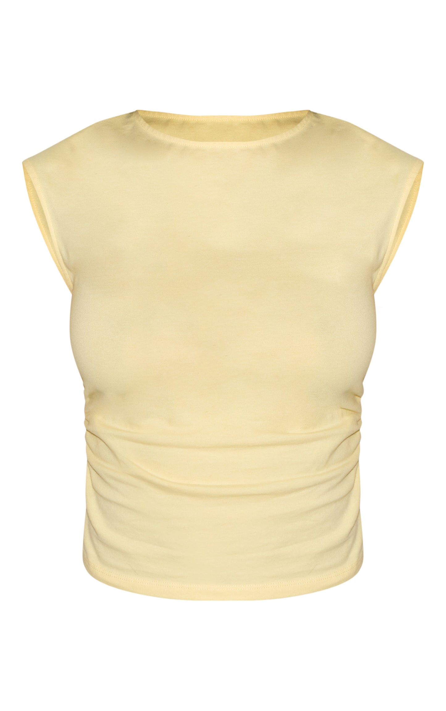 Butter Yellow Soft Cotton Ruched Side Sleeveless Top