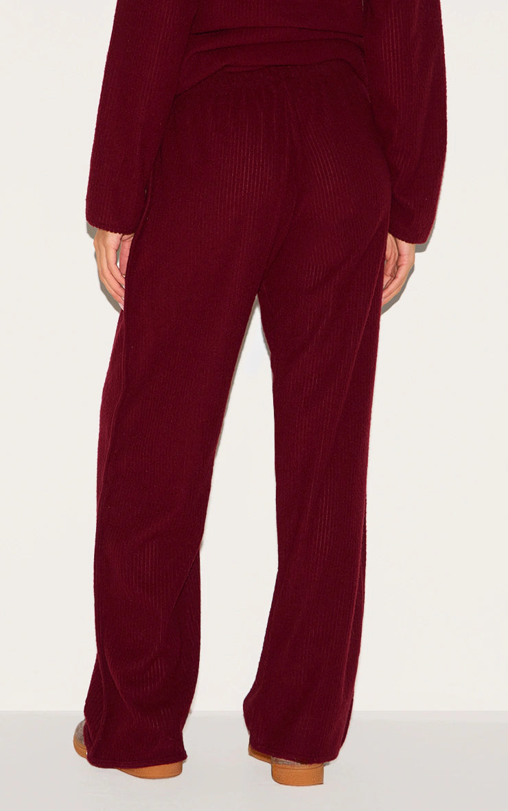 Burgundy Soft Rib Straight Leg Pants