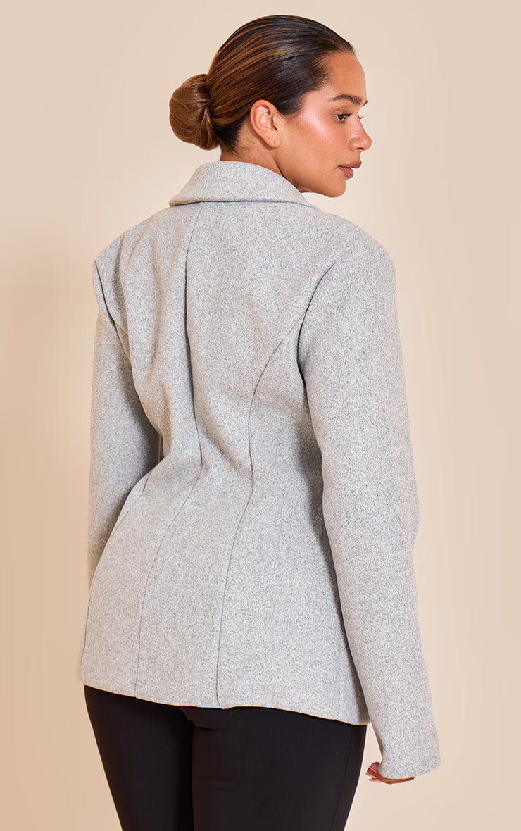 Shape Charcoal Wool Look Cinched Waist Blazer