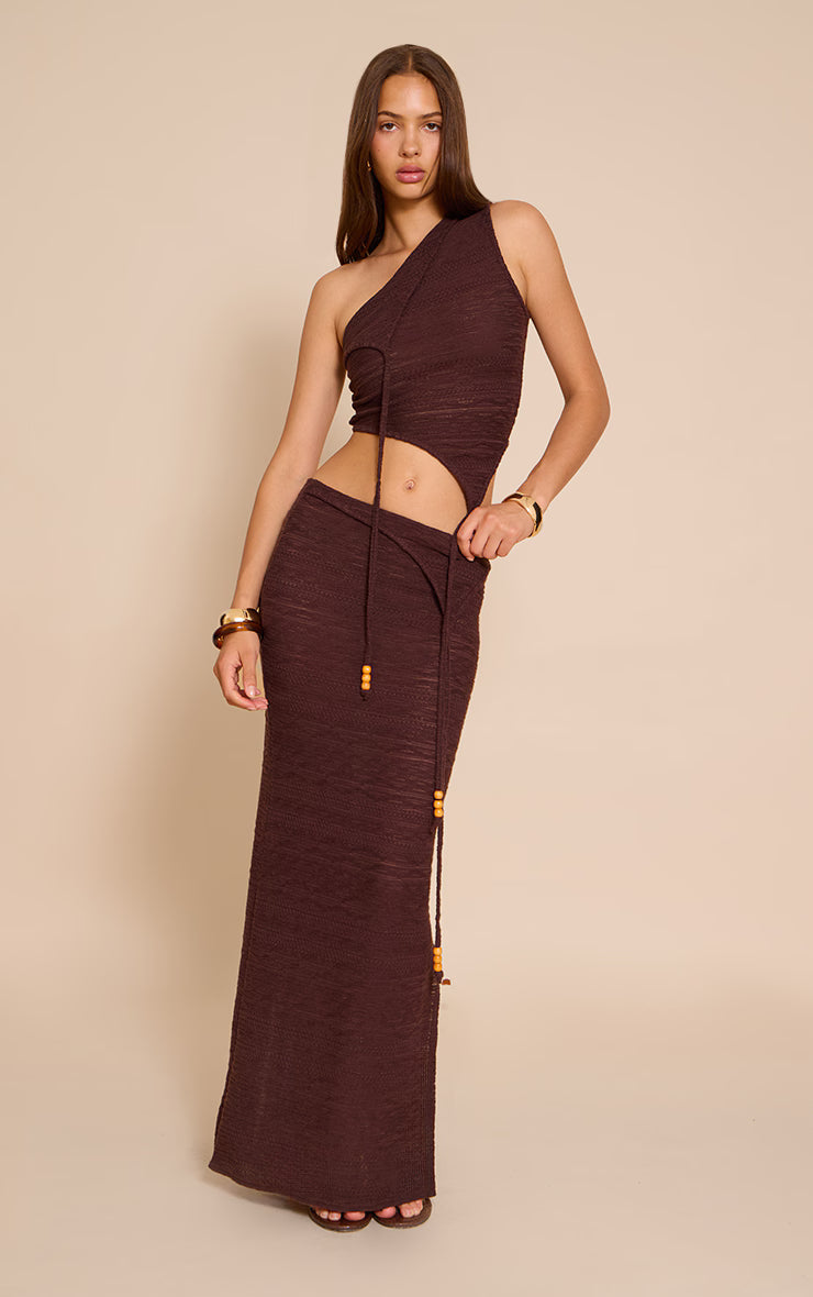Chocolate Textured Bead Asymmetrical Crop Top