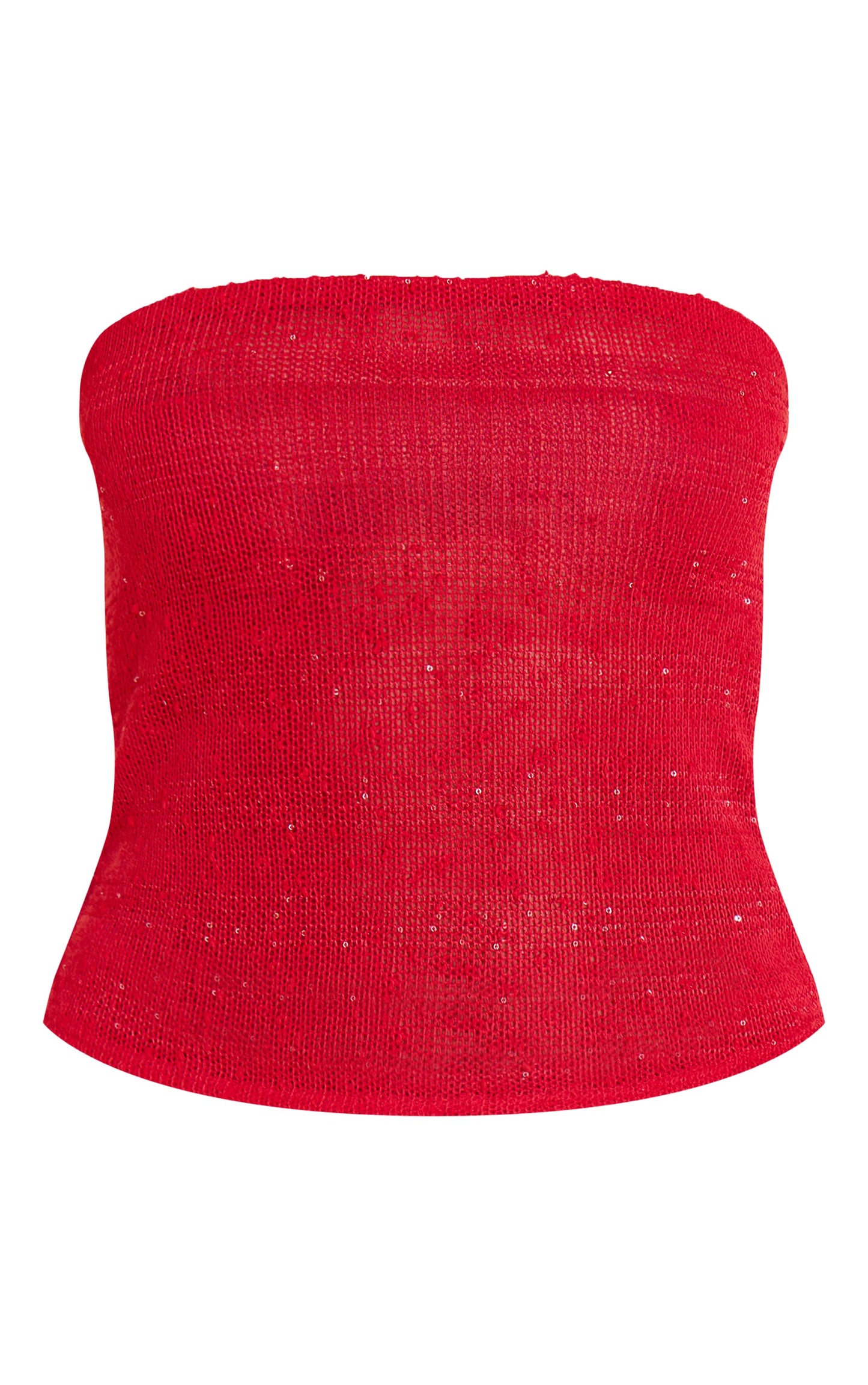 Tomato Red Textured Sequin Bandeau Top