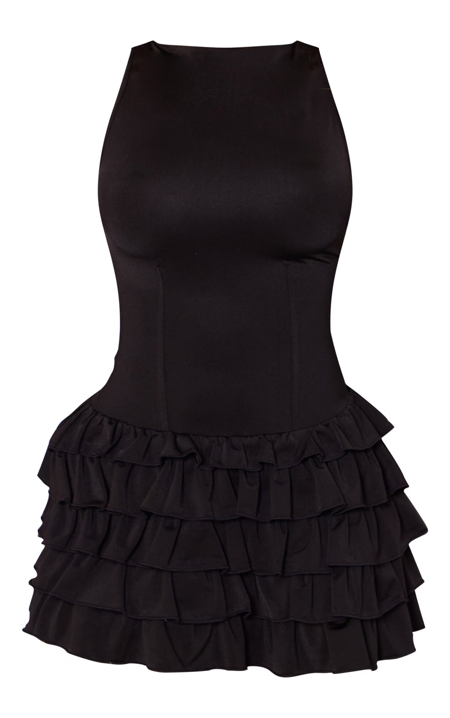 Black Slinky Frill Hem Micro Mini Dress