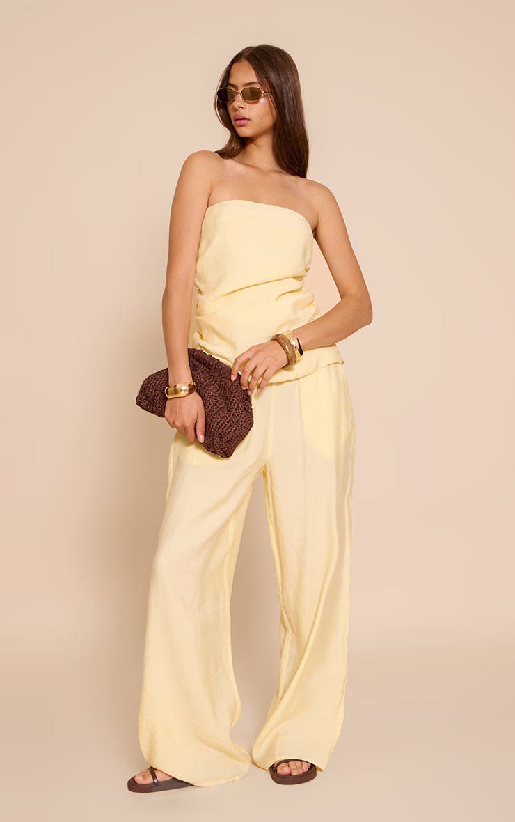 Butter Cream Woven Ruched Bandeau Top