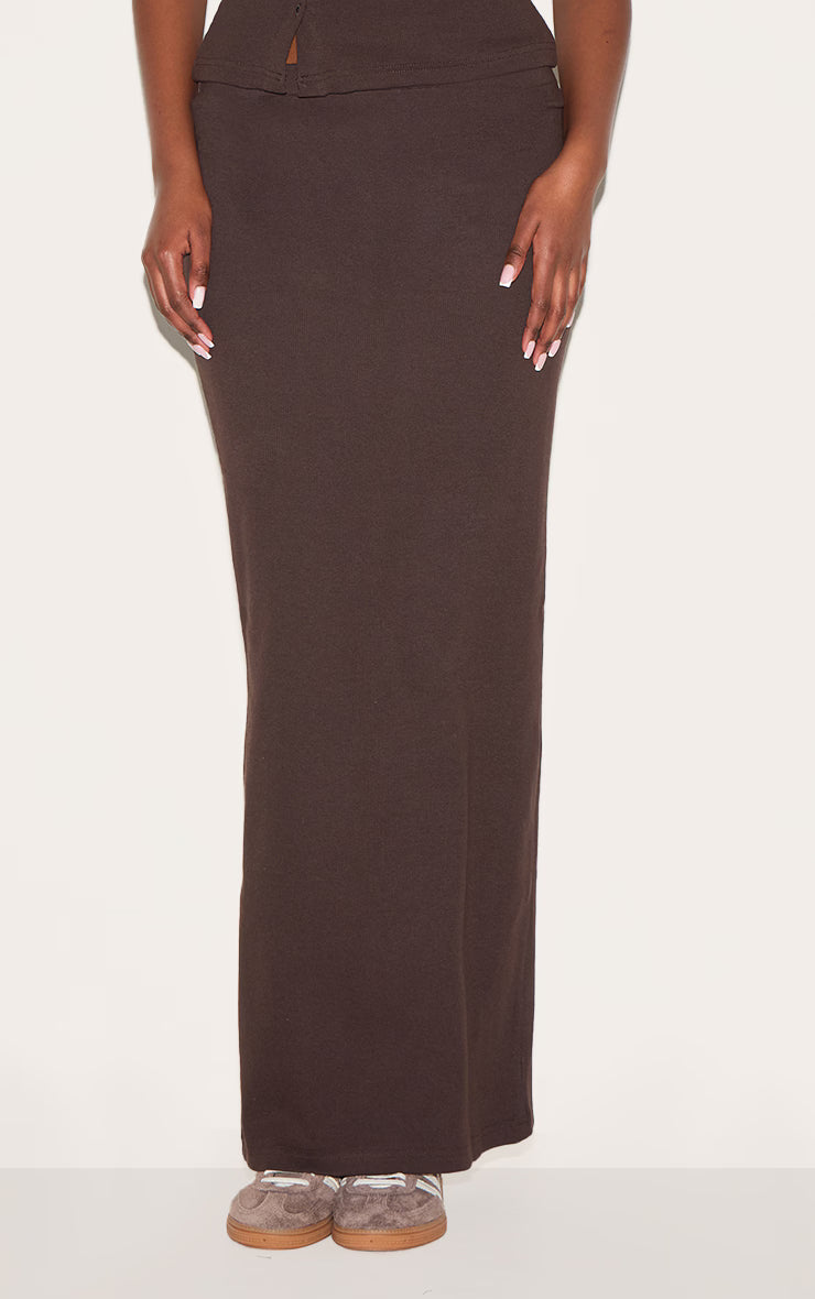 Chocolate Ribbed Maxi Mid Rise Skirt