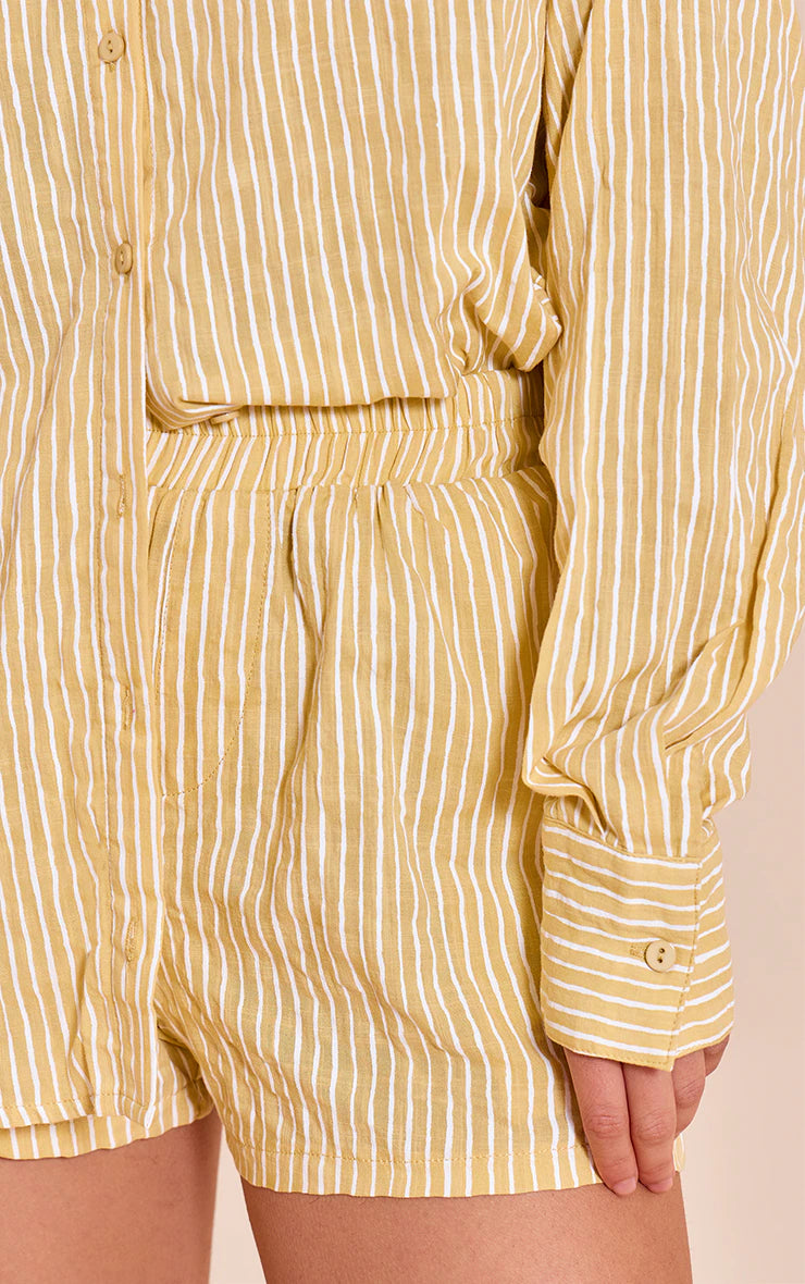 Chartreuse Striped Linen Long Sleeve Shirt
