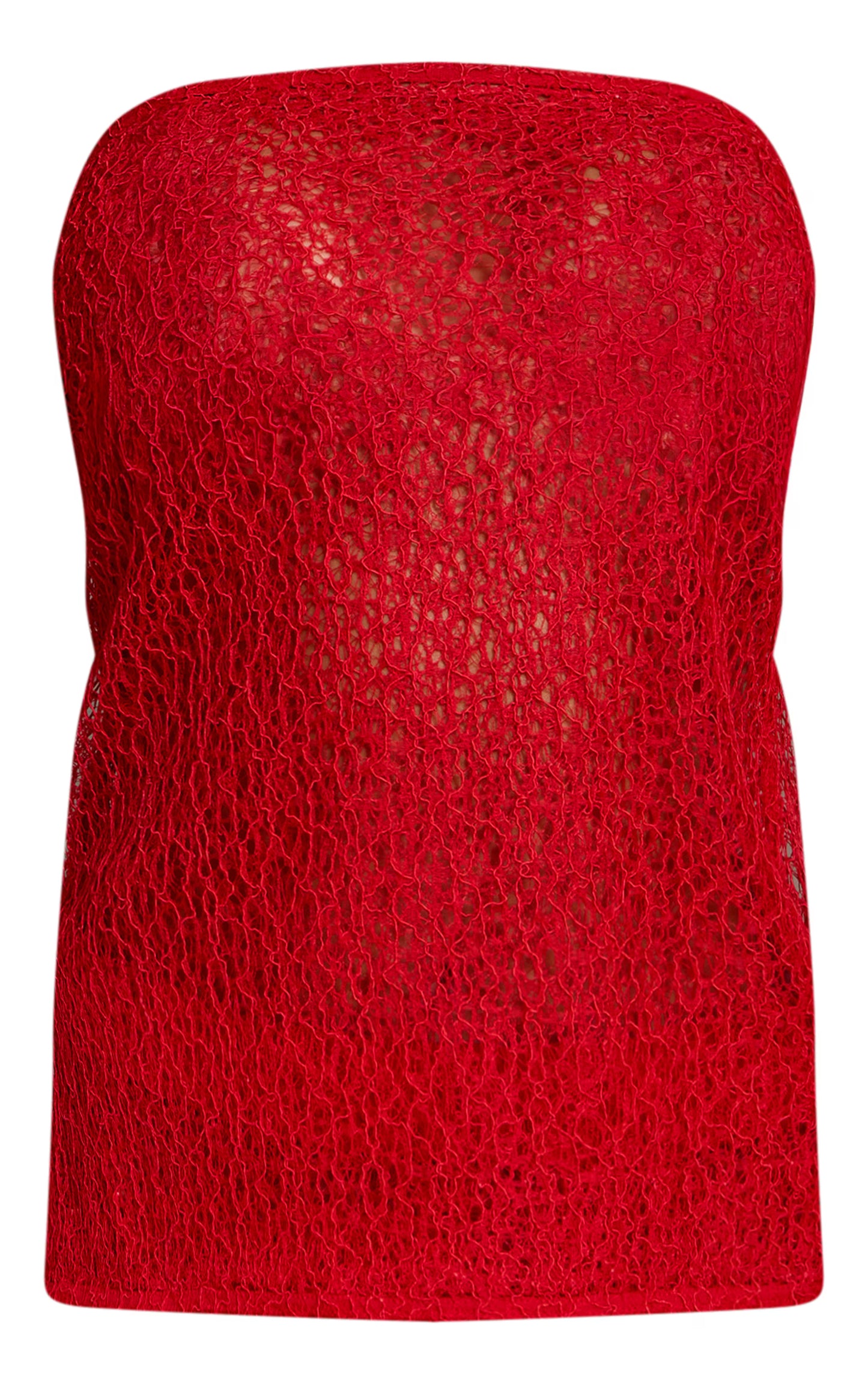 Red Textured Knit Longline Bandeau