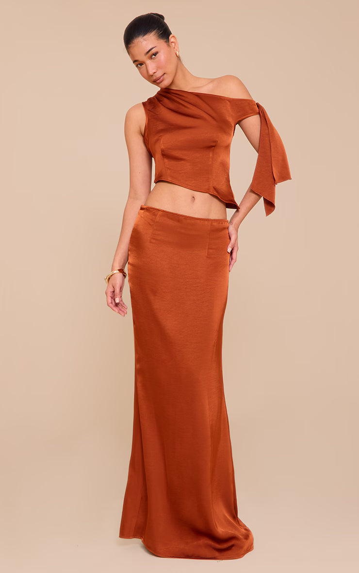 Rust Tie Shoulder Satin Top