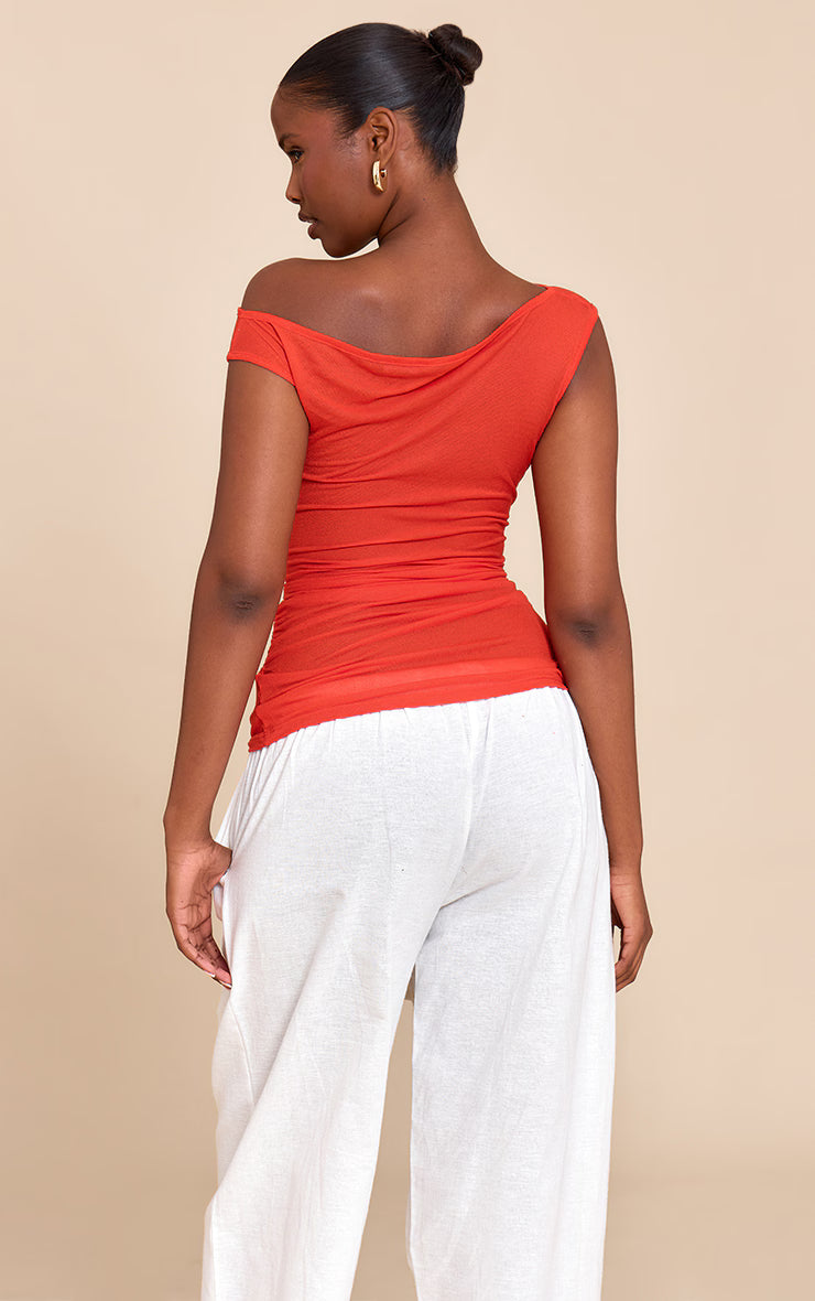 Red Sheer Soft Touch Cowl Neck Long Vest Top