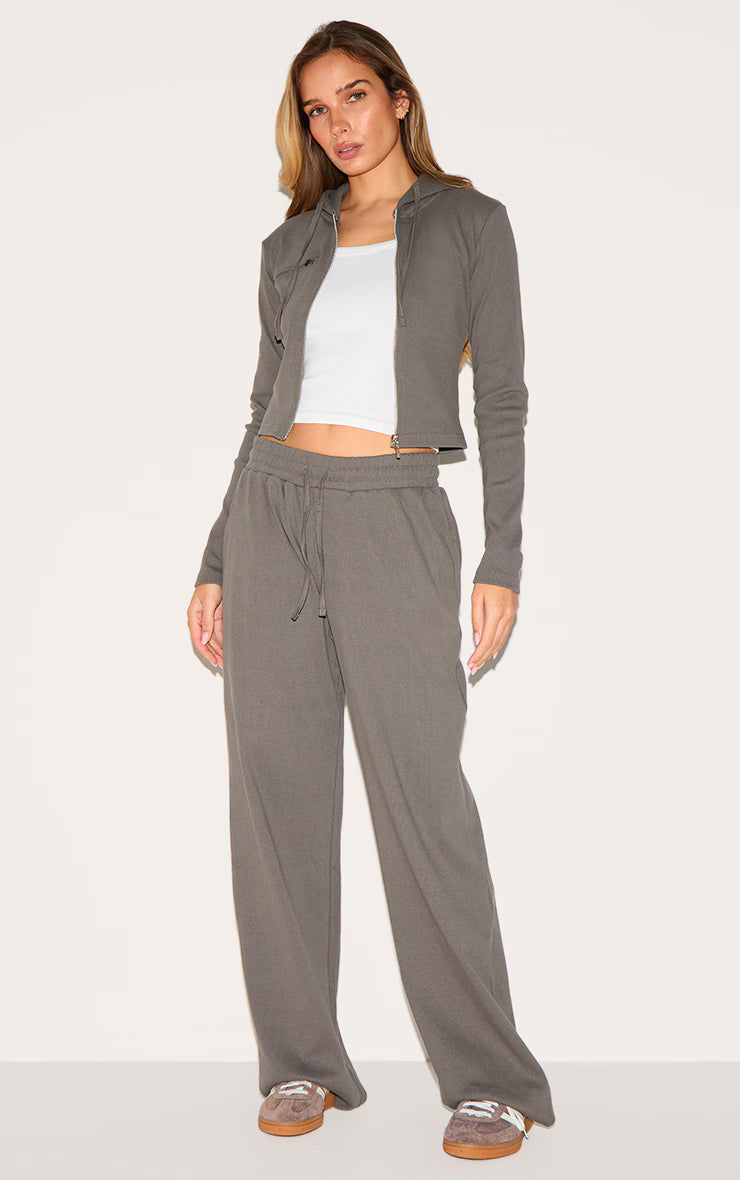 Charcoal Zip Up Ribbed Track Top