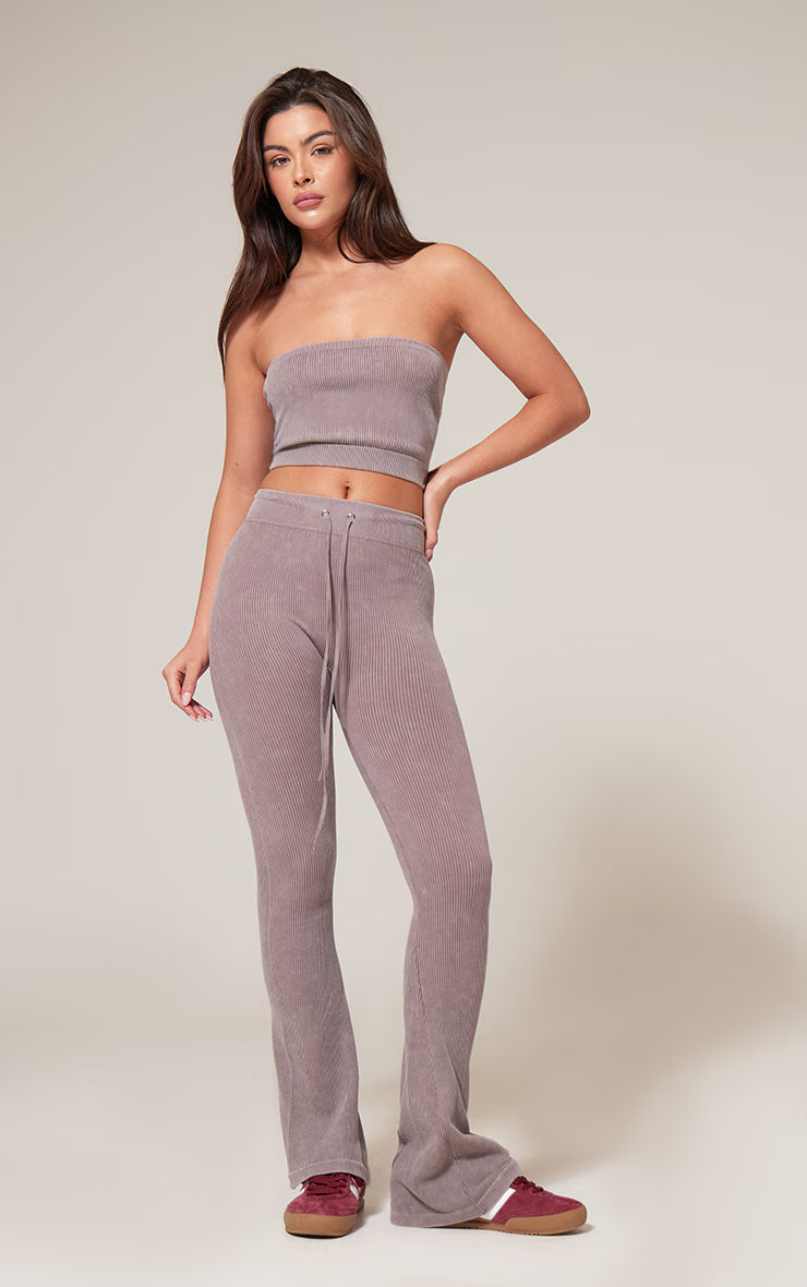 Taupe Faded Snatched Rib Bandeau Crop Top