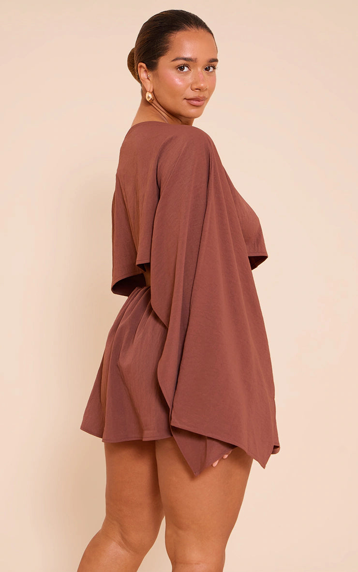 Shape Chocolate Hammered Satin Boat Neck Cape Top