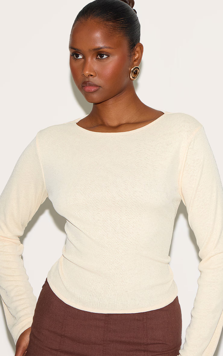 Almond Onion Skin Boatneck Flute Sleeve Long Top