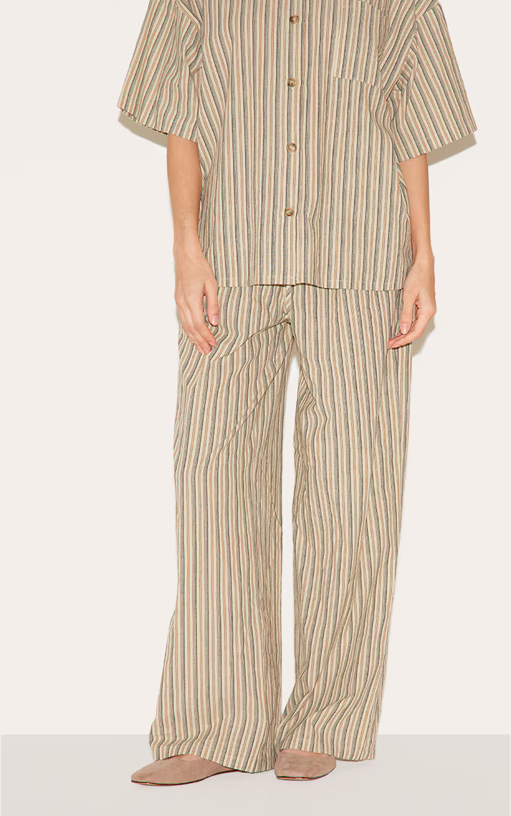 Green Pinstripe Drawstring Straight Leg Pants