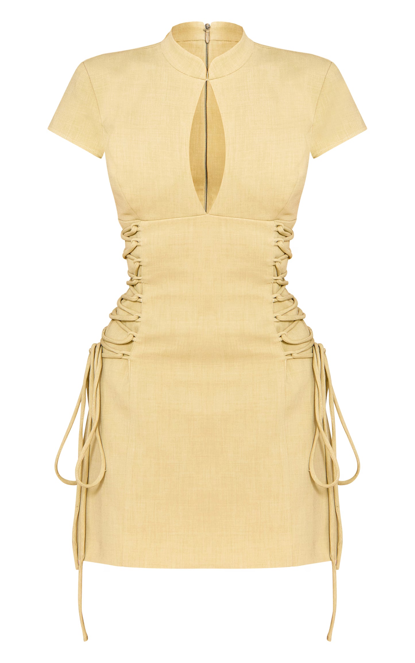 PLT Label Pale Lime Tailored Band Collar Lace Up A-line Dress