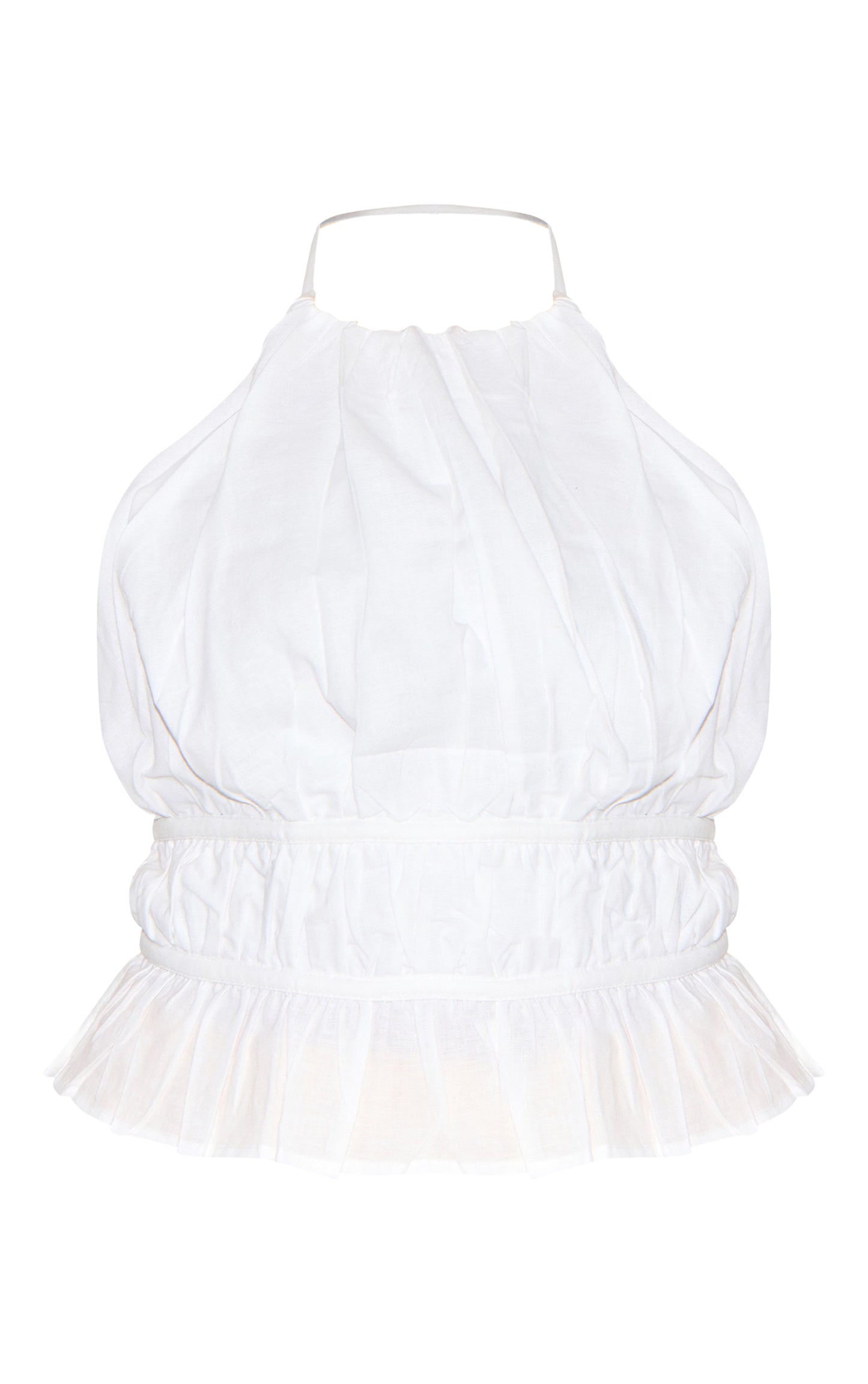 Plus White Linen Tiered Tie Back Long Top