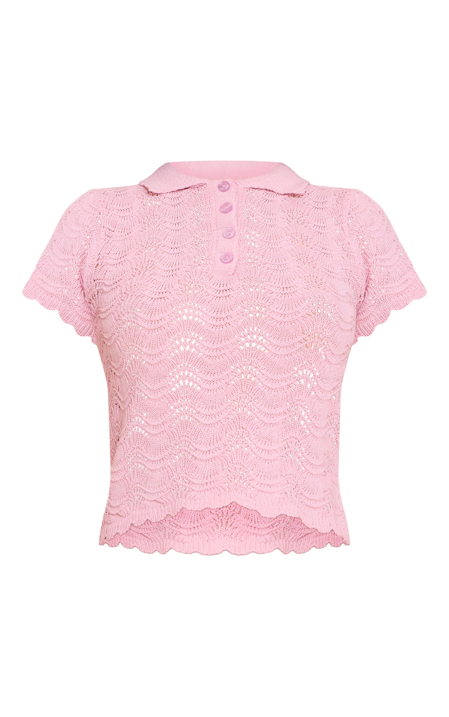 Pink Crochet Polo Neck Top