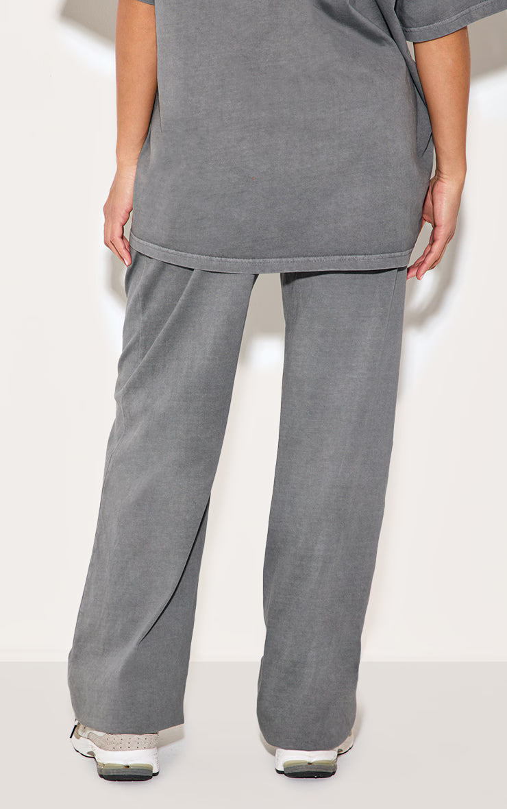 Charcoal Cotton Straight Leg Mid Rise Drawstring Pants