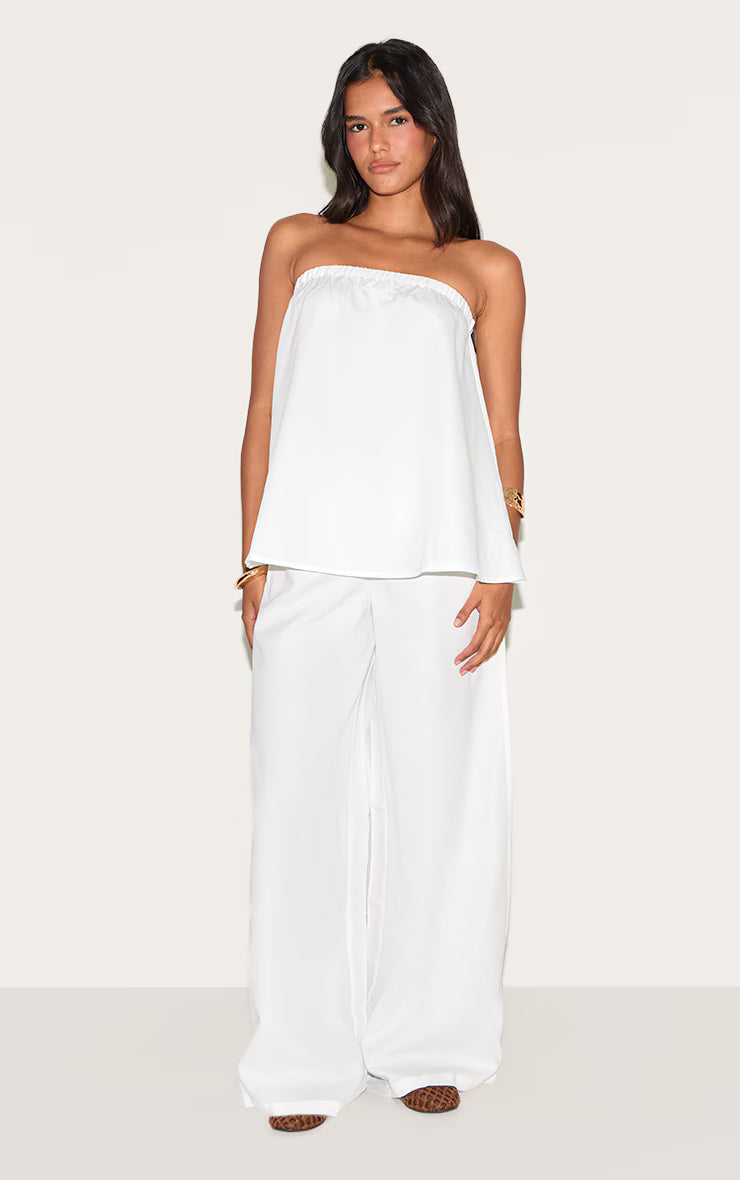 White Woven Longline Bandeau Top