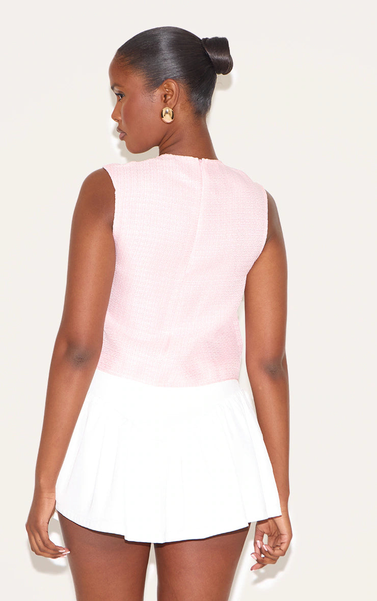Pink Boxy Boucle Long Top