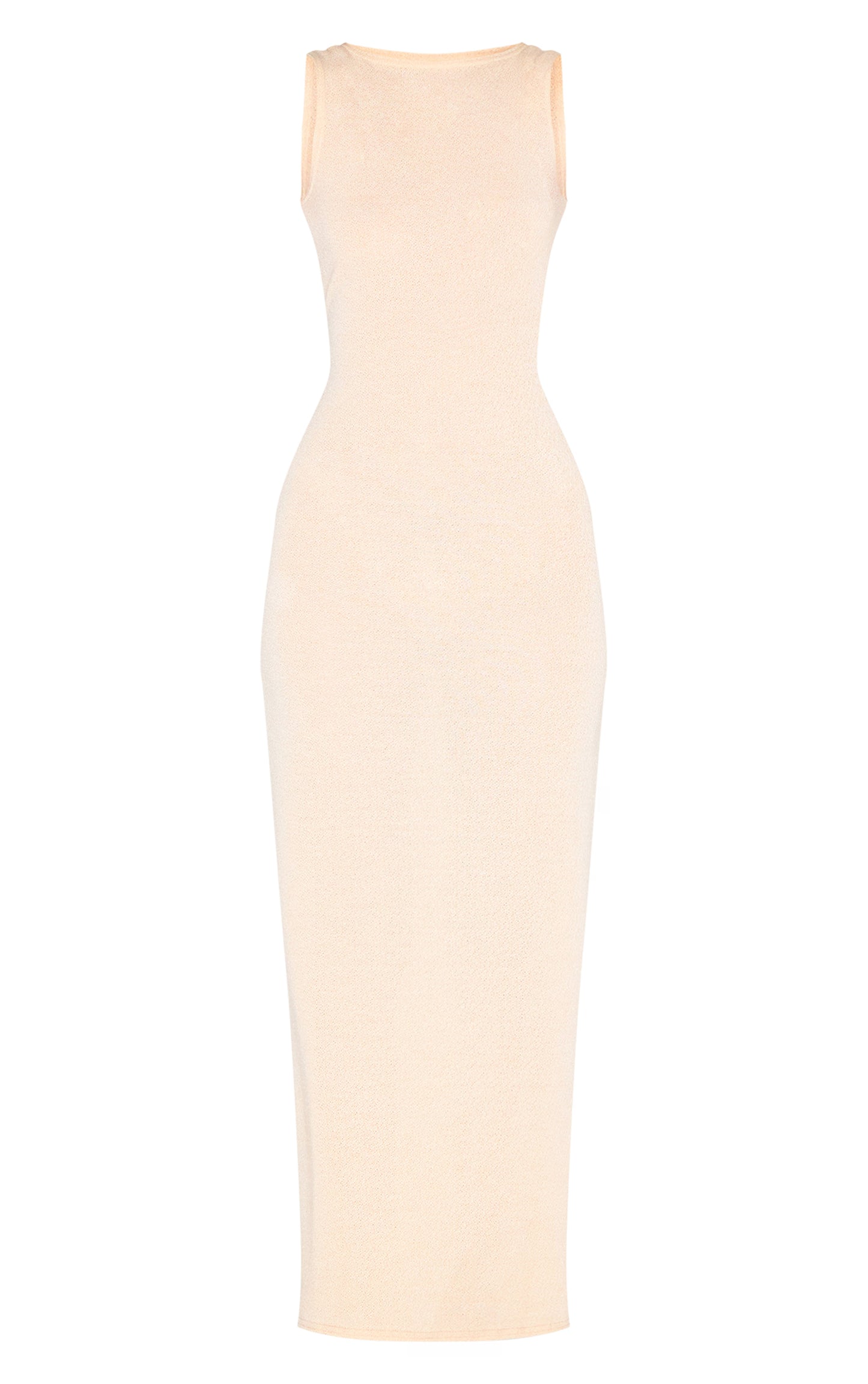 Almond Textured Boat Neck Sleeveless Maxi Dress