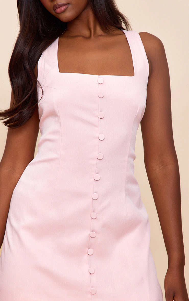 Pink Woven Button Detail Shift Mini Dress