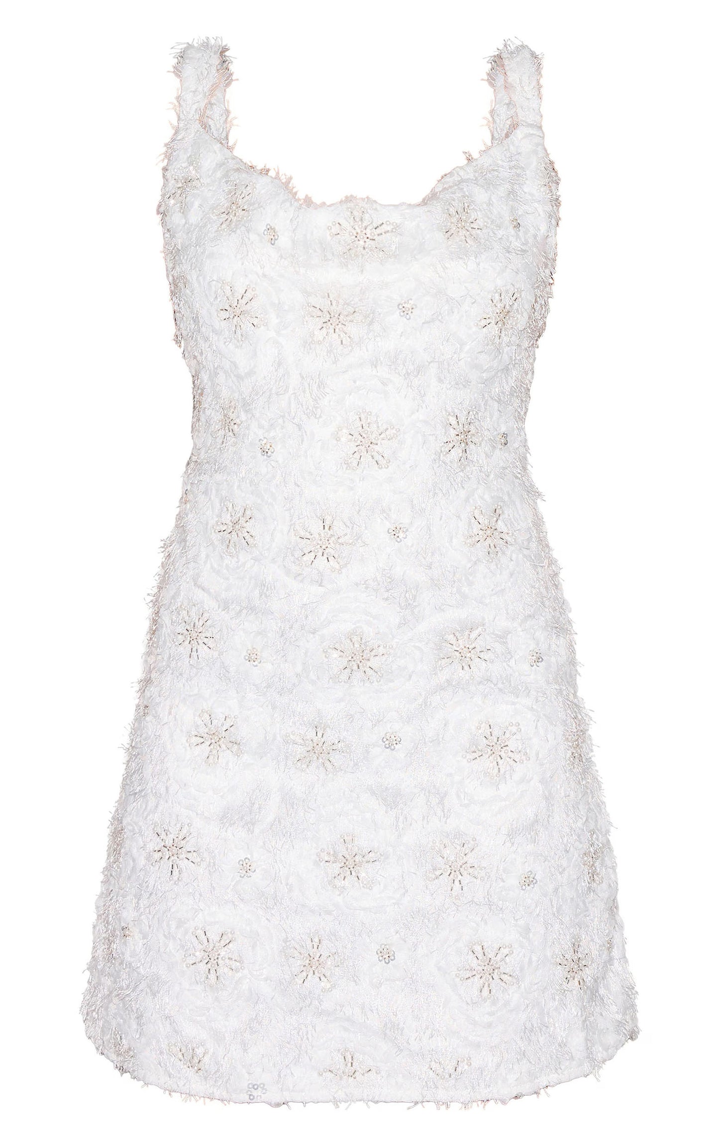 Premium White Sequin Embroidered Cowl Neck Shift Dress
