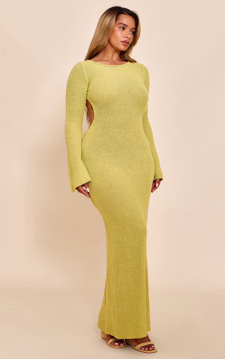 Shape Lime Knitted Boat Neck Open Back Maxi Dress