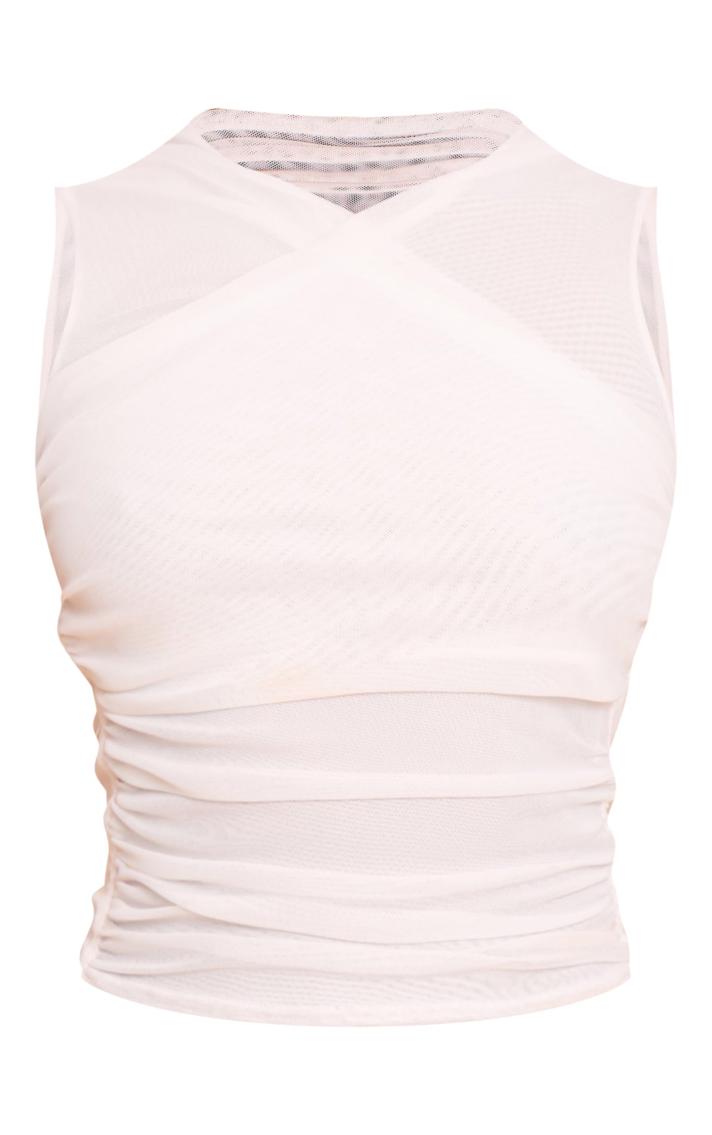 White Mesh Ruched Top