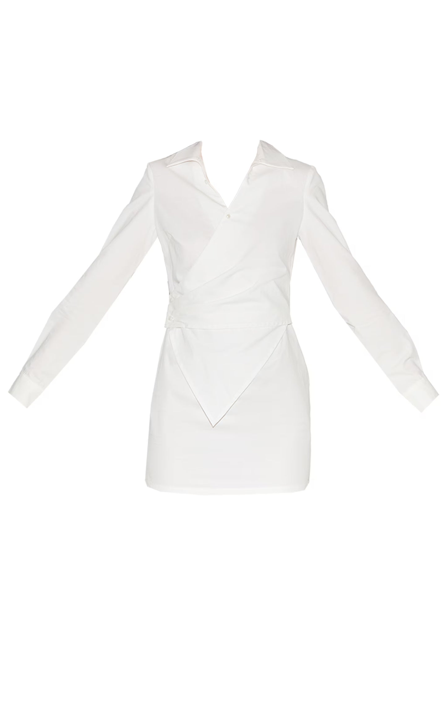 White Woven Asymmetric Pearl Detail Shirt Dress