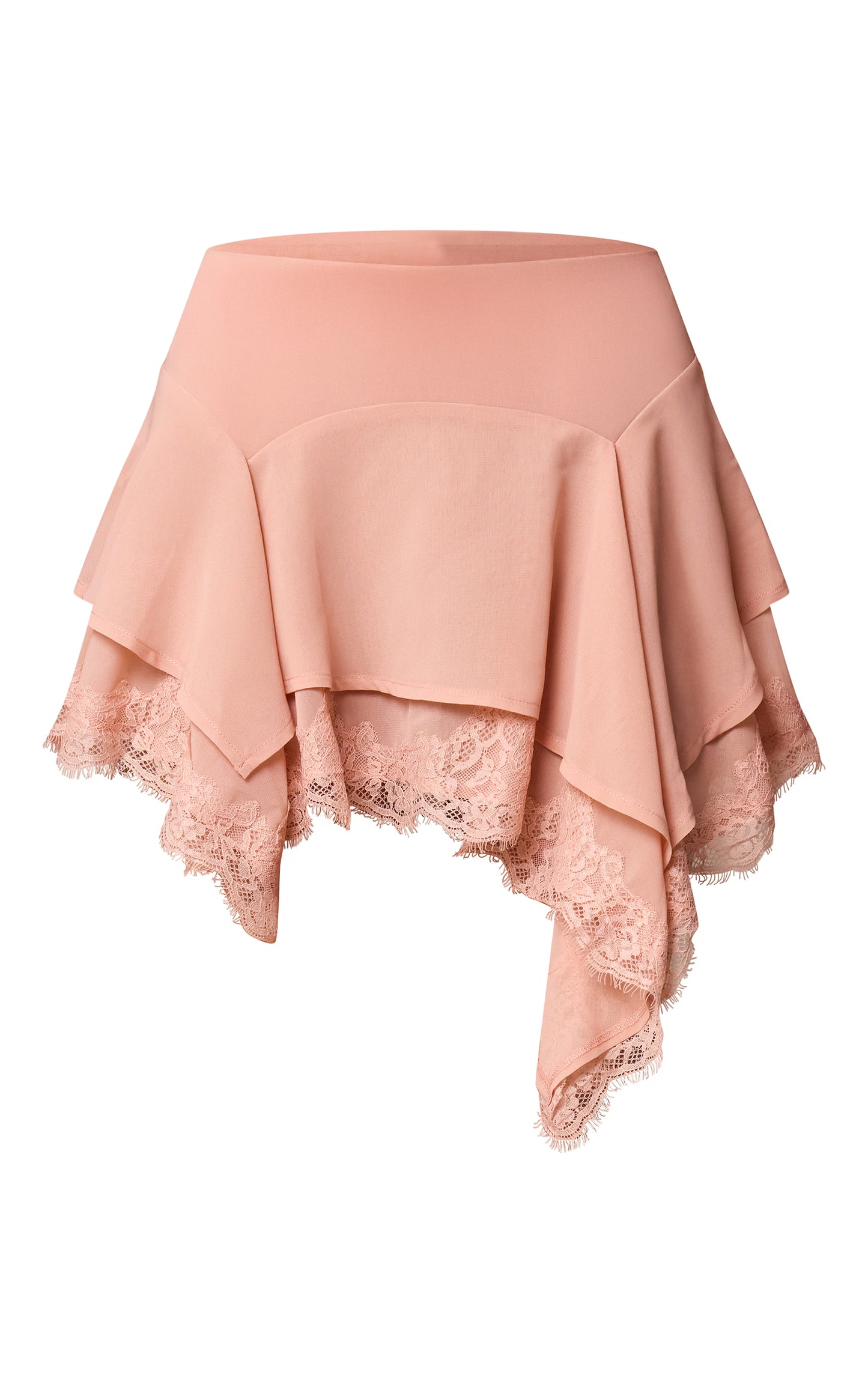 Apricot Chiffon Layered Lace Detail Mini Skirt